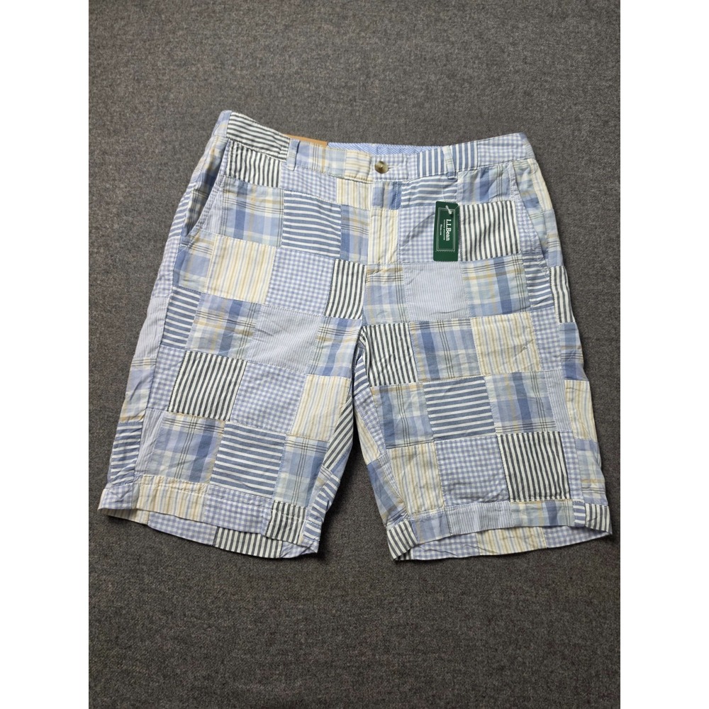 L.L. Bean Favorite Fit Chino Bermuda Shorts Women 10 Reg Blue Wave Patchwork NWT